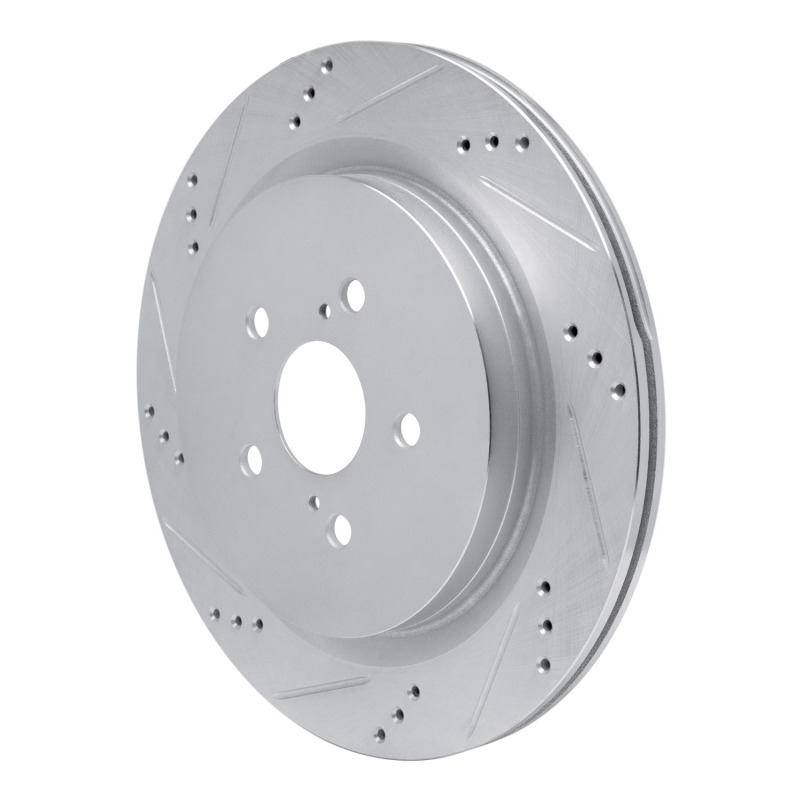 Lexus RX450hL Brake Rotor (1) - Rear Left - R1 Concepts - Drilled & Slotted - Silver - `16-`22